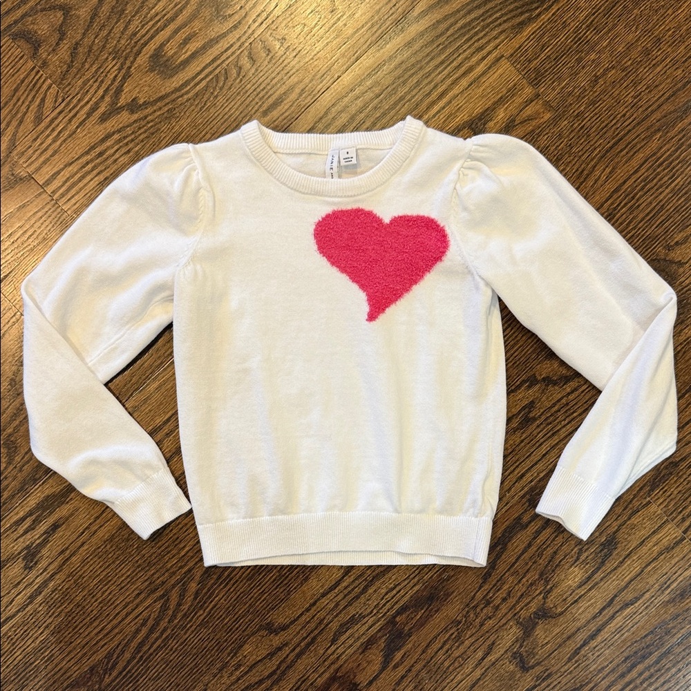 Janie and Jack White Sweater with Pink Fuzzy Heart 8